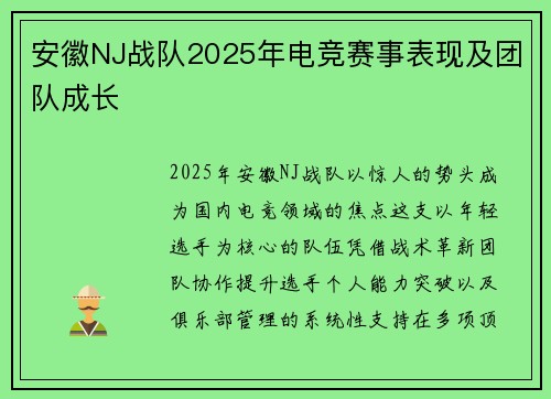 安徽NJ战队2025年电竞赛事表现及团队成长